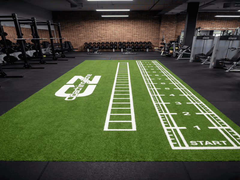 High-density rubber flooring under a treadmill